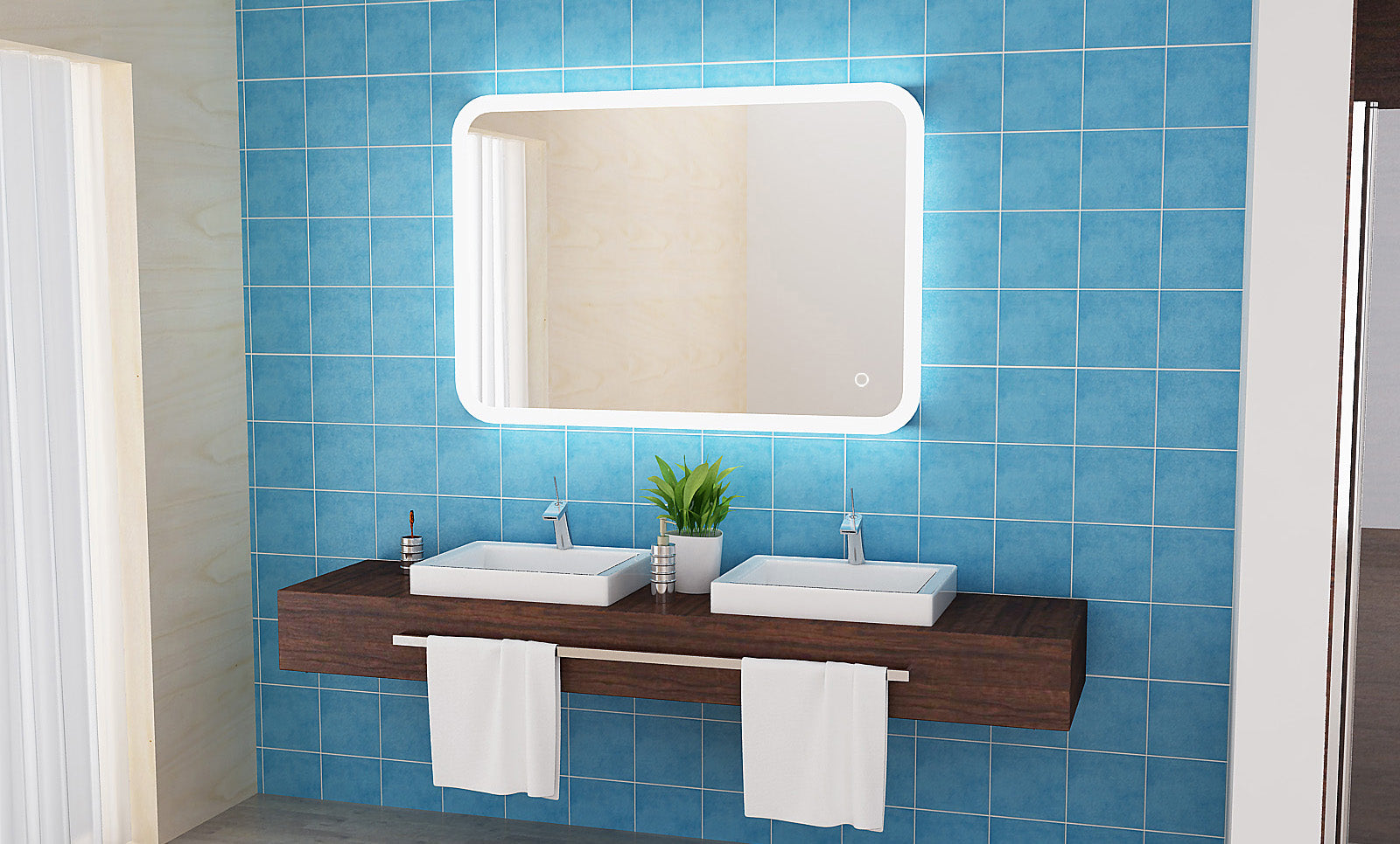 Badspiegel mit Kaltweiß LED Beleuchtung Touch Wandspiegel