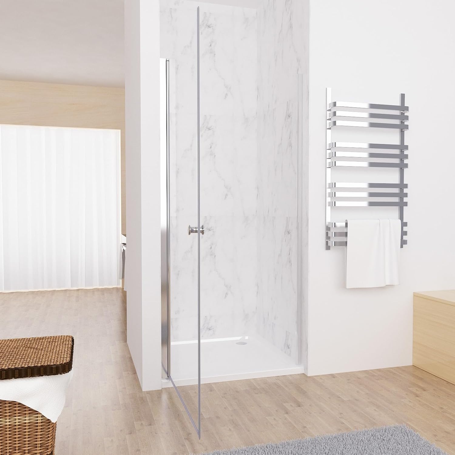 MIQU Nischentür 75 80 90 100 x 185 cm Walk in Duschwand für Dusche mit Pendeltür Duschtür aus ESG Glas Rahmenlos Schwingtür Duschabtrennung ohne Duschwanne ZEP