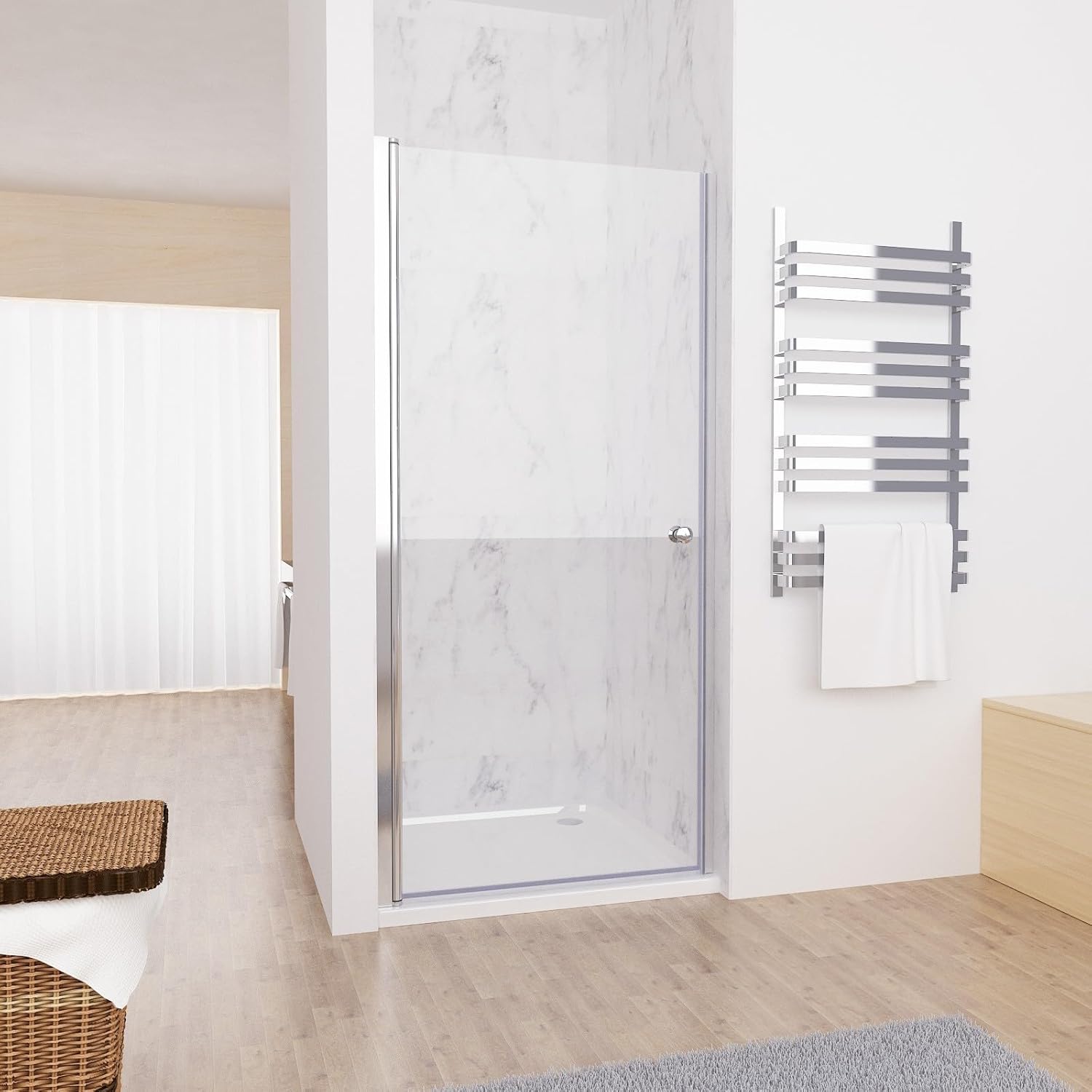 MIQU Nischentür 75 80 90 100 x 185 cm Walk in Duschwand für Dusche mit Pendeltür Duschtür aus ESG Glas Rahmenlos Schwingtür Duschabtrennung ohne Duschwanne ZEP