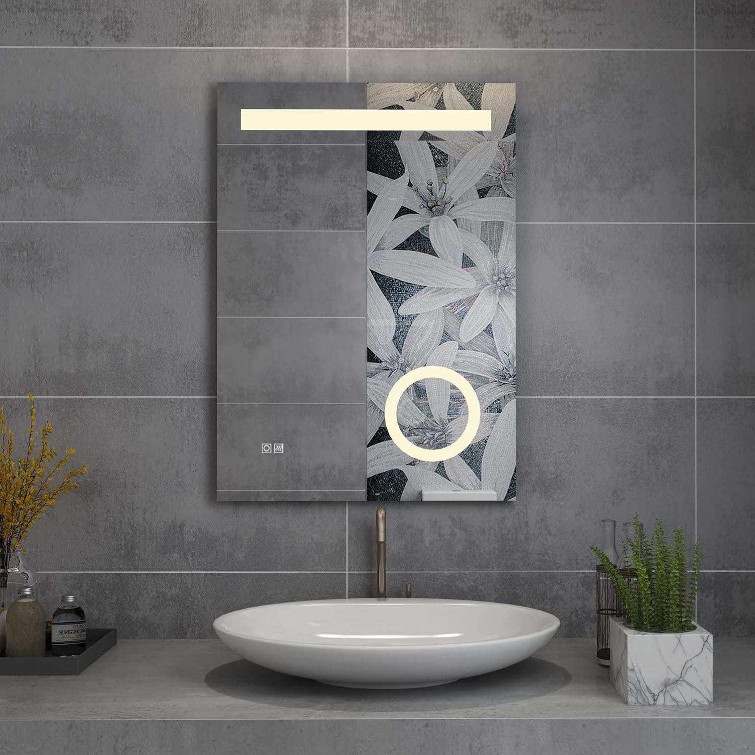 LED Badspiegel mit Beleuchtung Wandspiegel 3 Lichtfarbe Beschlagfrei Lichtspiegel Badezimmerspiegel Touch Uhr Spiegel 80x60 100x70 120x80cm MIH