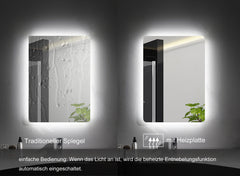 LED Badspiegel mit Beleuchtung 3 Lichtfarbe Lichtspiegel Wandspiegel mit Touch-Schalter beschlagfrei IP44 energiesparend 80x60 70X50 60x50cm MIB
