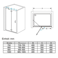 MIQU Nischentür Duschabtrennung Duschwand Dusche ESG Glas 75 80 90 100 x 195 cm JCP