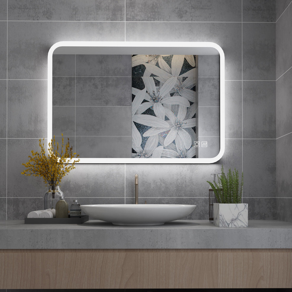 miqu badezimmerspiegel led badspiegel mit beleuchtung  kaltweiße/neutrale/warmweiße lichtspiegel wandspiegel mit touch-schalter  beschlagfrei 60x50