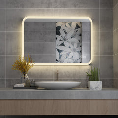 MIQU Badezimmerspiegel LED Badspiegel mit Beleuchtung Kaltweiße/Neutrale/Warmweiße Lichtspiegel Wandspiegel mit Touch-Schalter beschlagfrei 60x50 80x60 100x60 100x70cmMIA