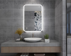 MIQU Badezimmerspiegel LED Badspiegel mit Beleuchtung Kaltweiße/Neutrale/Warmweiße Lichtspiegel Wandspiegel mit Touch-Schalter beschlagfrei 60x50 80x60 100x60 100x70cmMIA