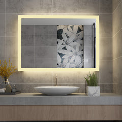 LED Badspiegel mit Beleuchtung 3 Lichtfarbe Lichtspiegel Wandspiegel mit Touch-Schalter beschlagfrei IP44 energiesparend 80x60 70X50 60x50cm MIB
